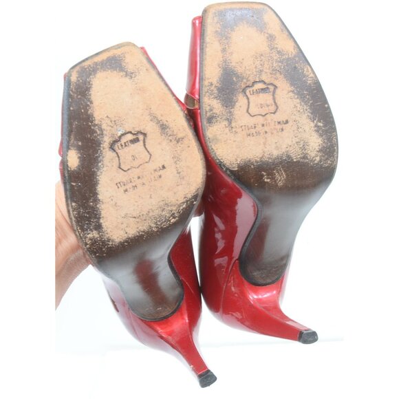 Stuart Weitzman Red Patent Leather Peep-Toe Pump Women\'s 10M Retro Pin-up